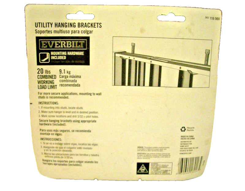 Everbilt Utility Hanging Brackets - 20 LB - 118 060 - 2 brackets/4 screws - New gallery