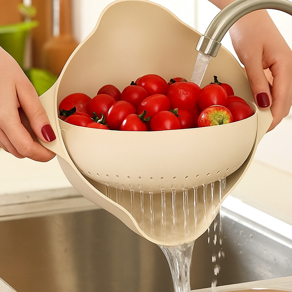 Rinse & Drain Bowl Strainer Colander Combo – Wash Fruits, Veggies, Pasta, Herbs gallery