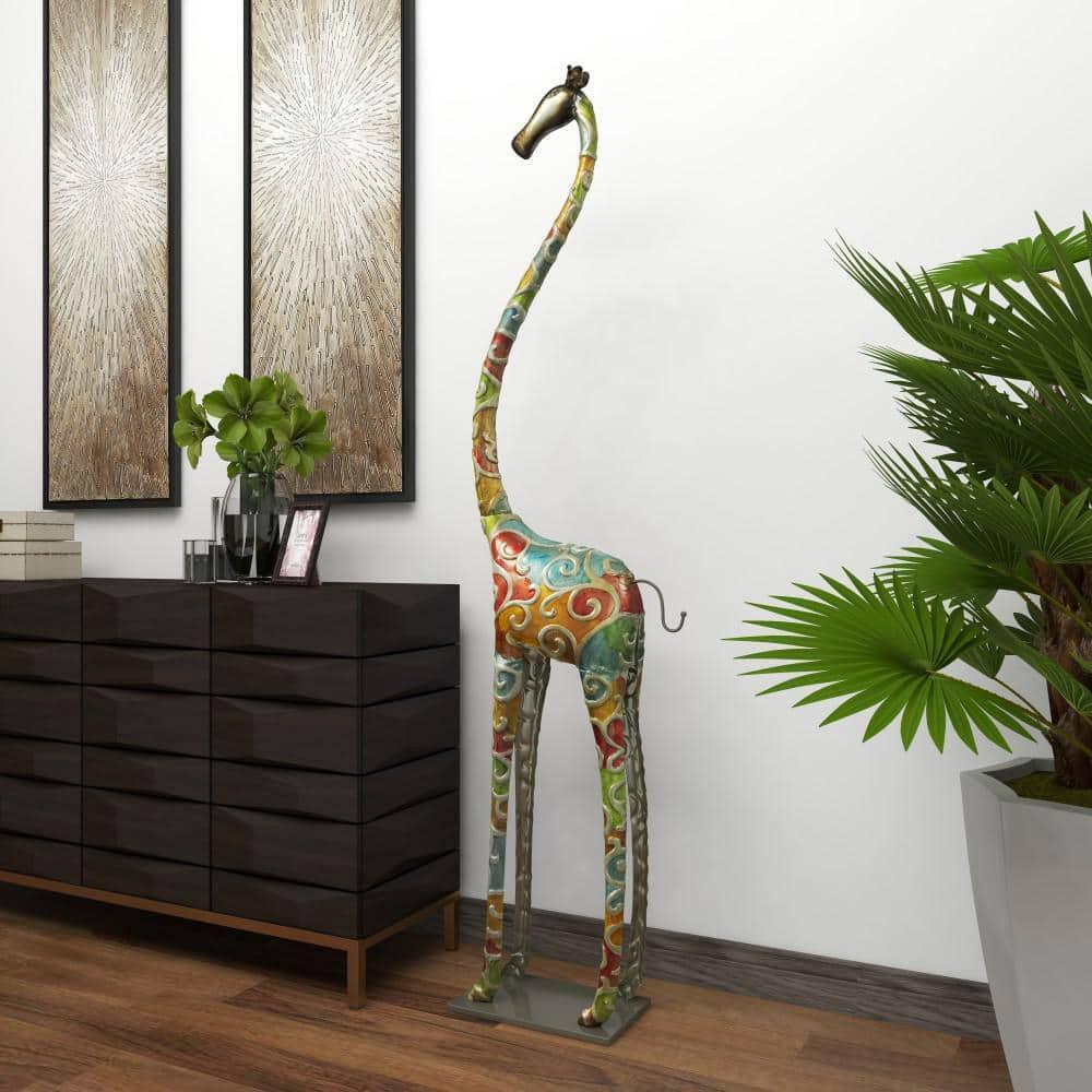 6 Ft Tall Colorful Standing Giraffe Sculpture Whimsical Metal Iron Decor Statue gallery
