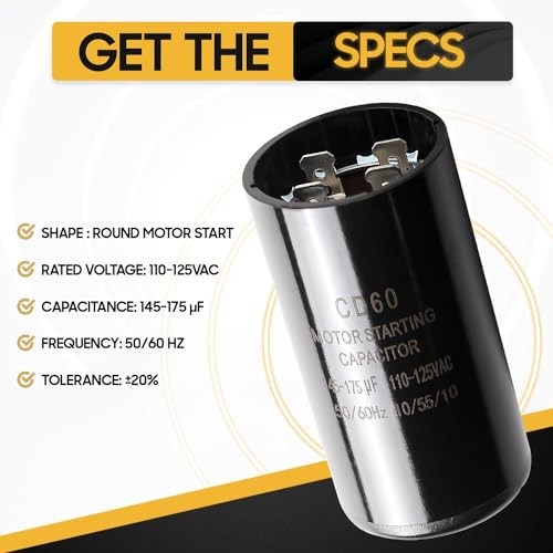 /MFD 110-125 VAC ±20% Round Motor Start Capacitor 50/60 Hz AC 145-175 uf gallery