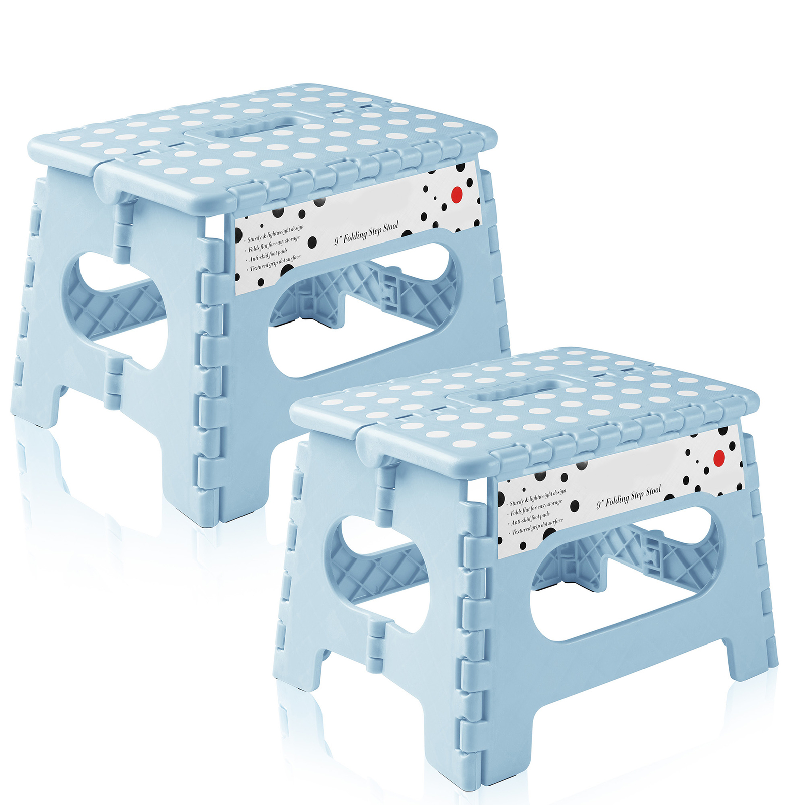 2 Pack - 9" Folding Plastic Step Foot Stools with Handle - Light Blue gallery