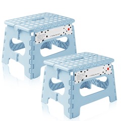 2 Pack – 9″ Folding Plastic Step Foot Stools with Handle – Light Blue