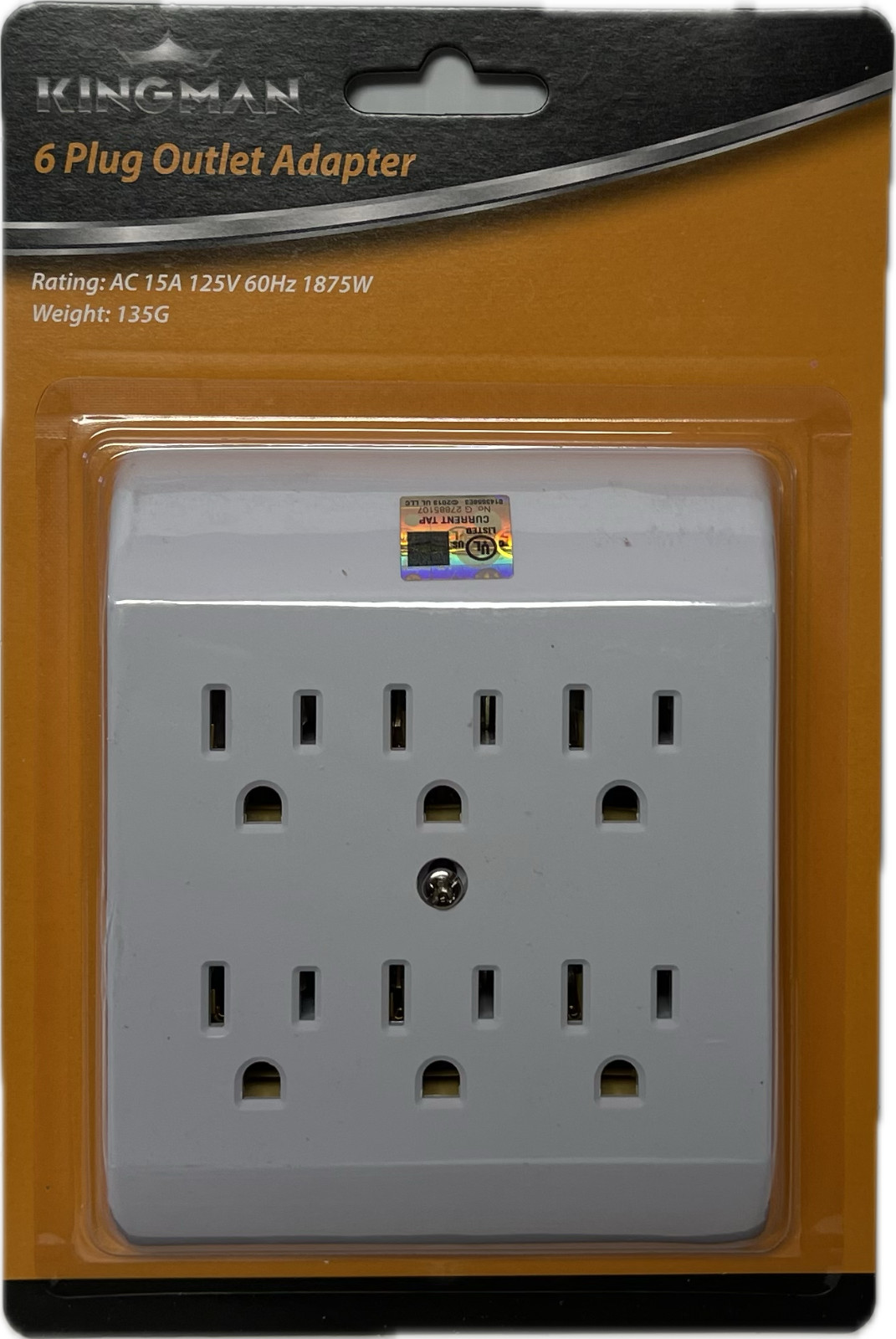2x 6 Outlet Wall Tap Grounding Adapter UL 15A 125V 60Hz 1875W Max Power Strip gallery
