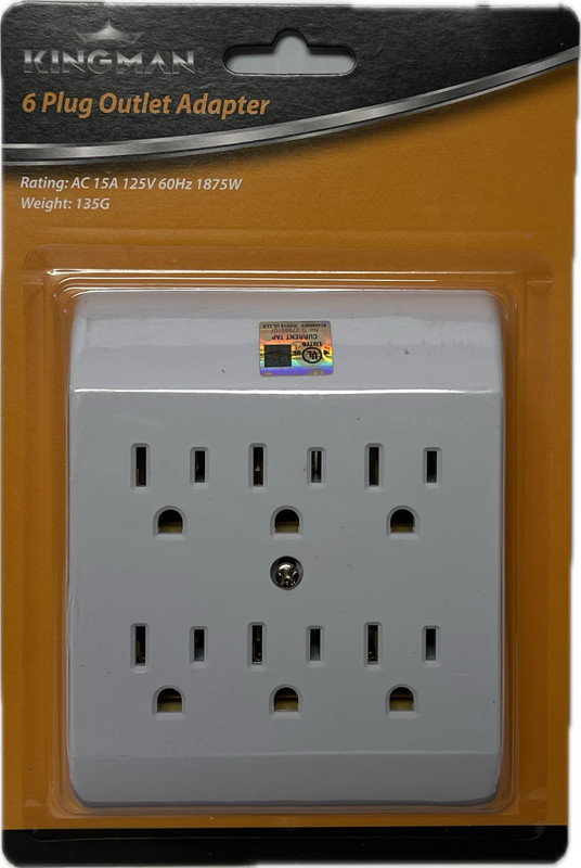 2x 6 Outlet Wall Tap Grounding Adapter UL 15A 125V 60Hz 1875W Max Power Strip gallery