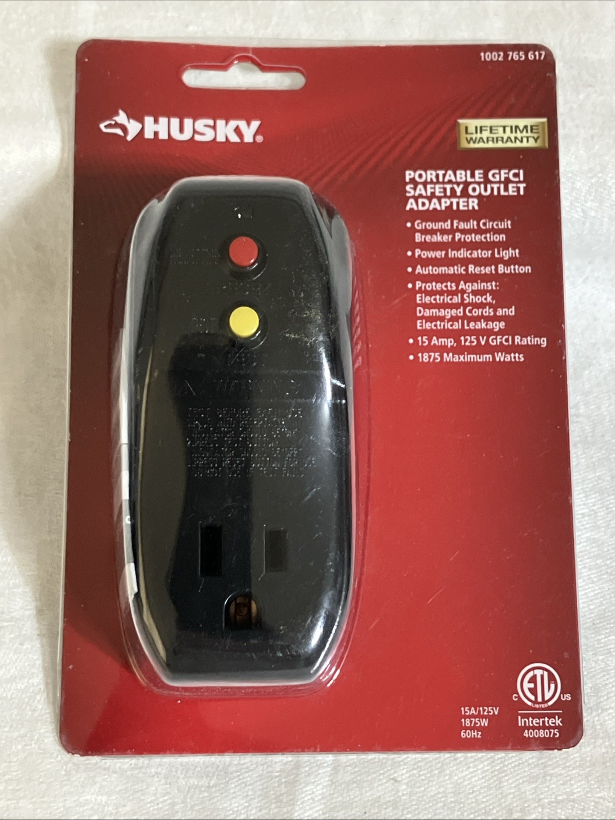 Husky Portable GFCI Safety Outlet Adapter - 15A-125V, Model 1002 765 617 NWT gallery