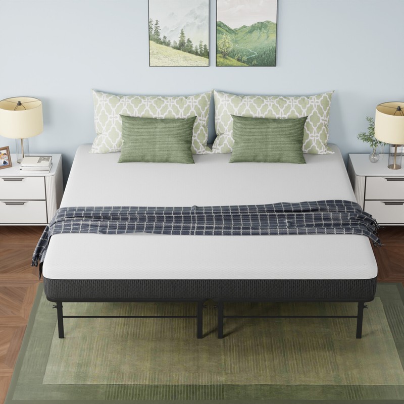 Metal Bed Frame Foldable Metal Platform Mattress Foundation 1000lbs Steel Slat gallery