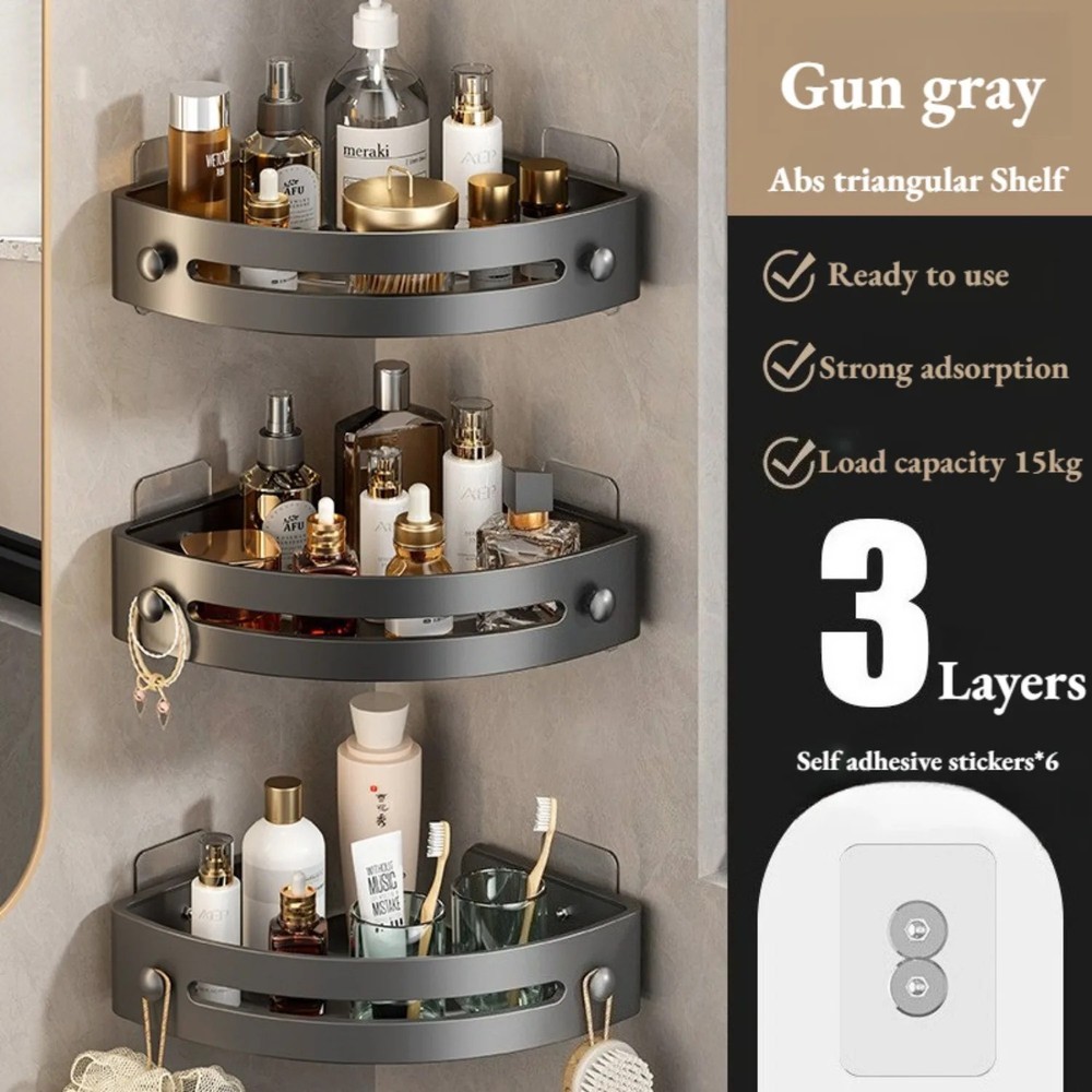 3 Tier Corner Shower Caddy Shelf Corner Bathroom Bath Storage Holder with 6 Hook