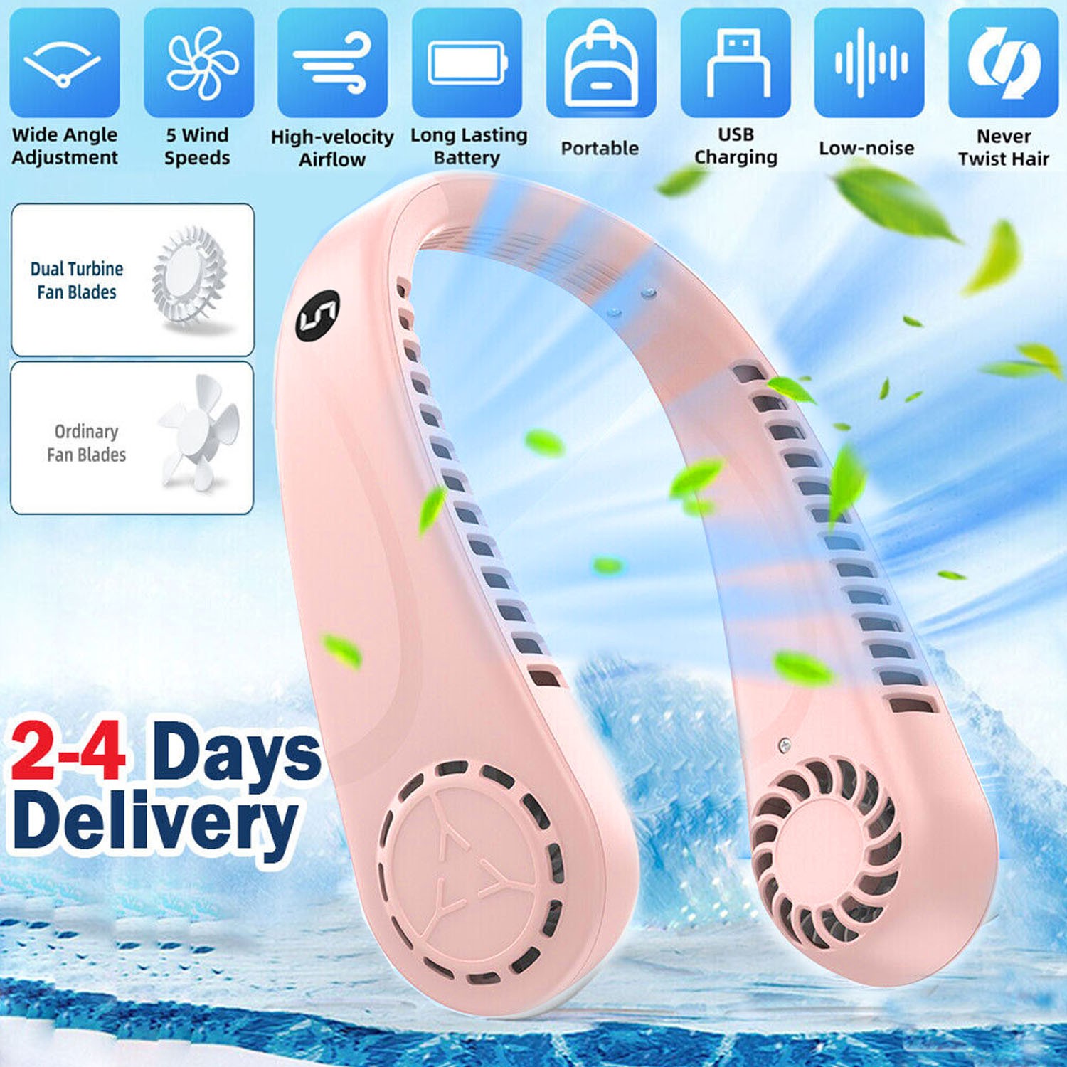 Portable Pink Neck Fan Cooling Air Cooler Little Electric Air Conditioner gallery