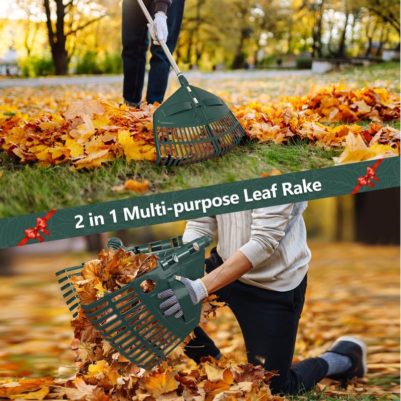 ORIENTOOLS 69" Adjustable Leaf Rake with 5-Section Handle, Detachable, green gallery