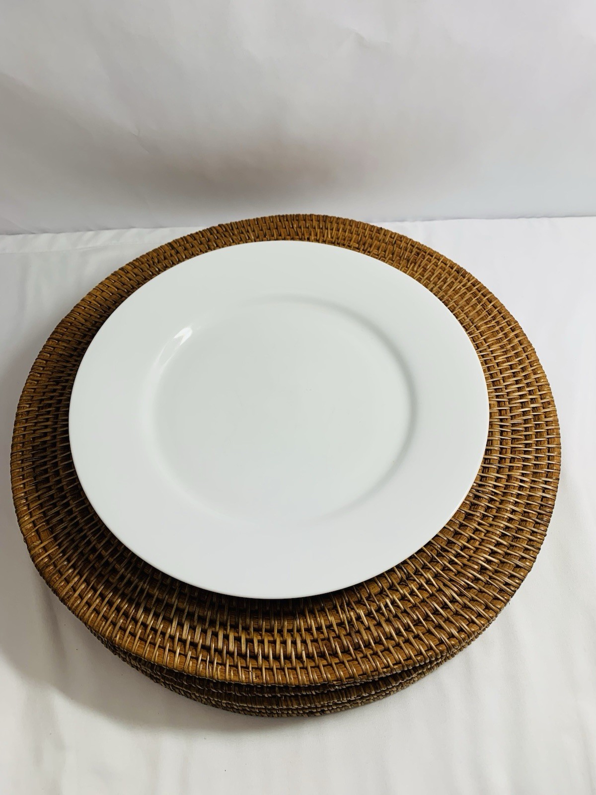 Round Wicker Rattan Charger Placemats Woven Natural Brown Tone 15.5” Boho gallery