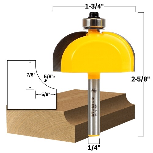 5/8" Radius Cove Edge Forming Router Bit - 1/4" Shank - Yonico 13157q gallery