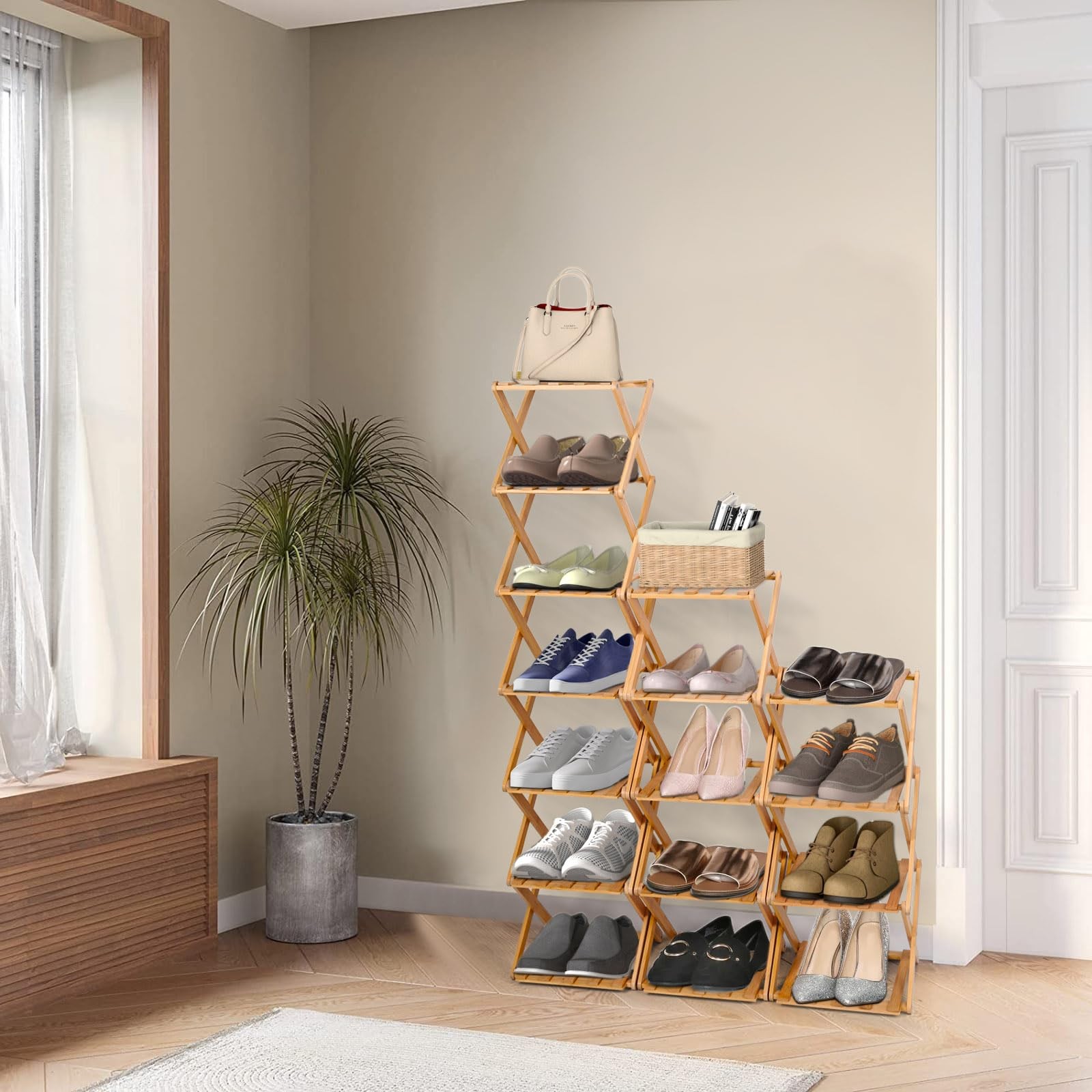 4Tier Vertical Folding Shoe Rack Portable FreeStanding for Small Spaces gallery