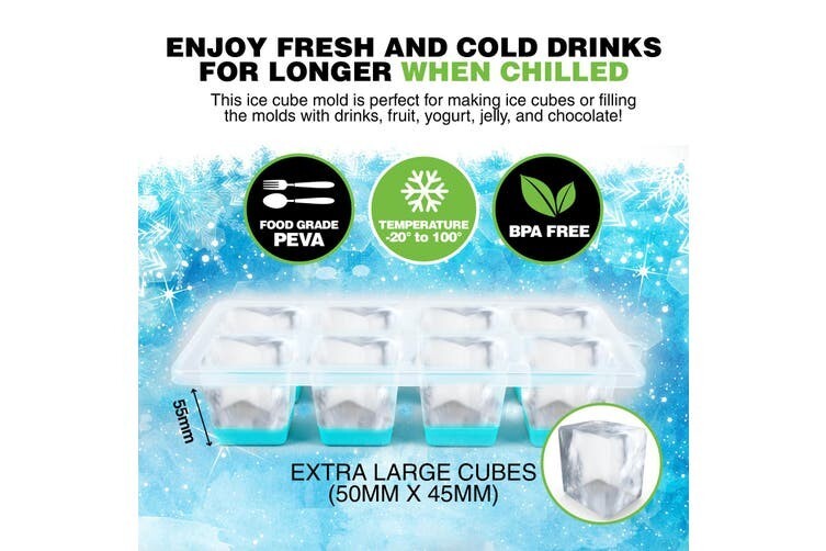 2 pack Ice Cube Tray Jumbo Size Silicone Base Easy Release Cocktails Iced Coffee gallery