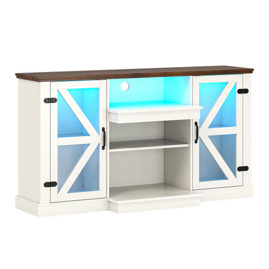59 Inches Media Console Table with 3-Level Shelves and 22 Dynamic Modes-White - gallery
