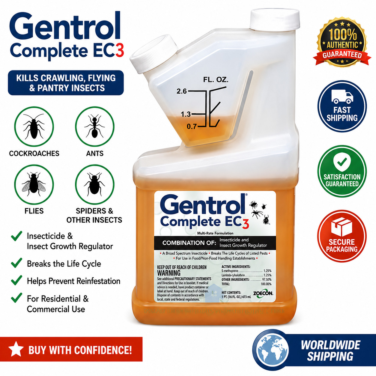 Gentrol Complete EC3 Insecticide IGR Kills Crawling Flying Pantry Insects 16 oz gallery