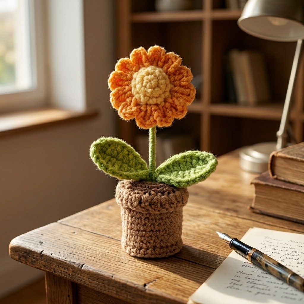 Cute Handmade Crochet Potted Flower Desk Decor gallery