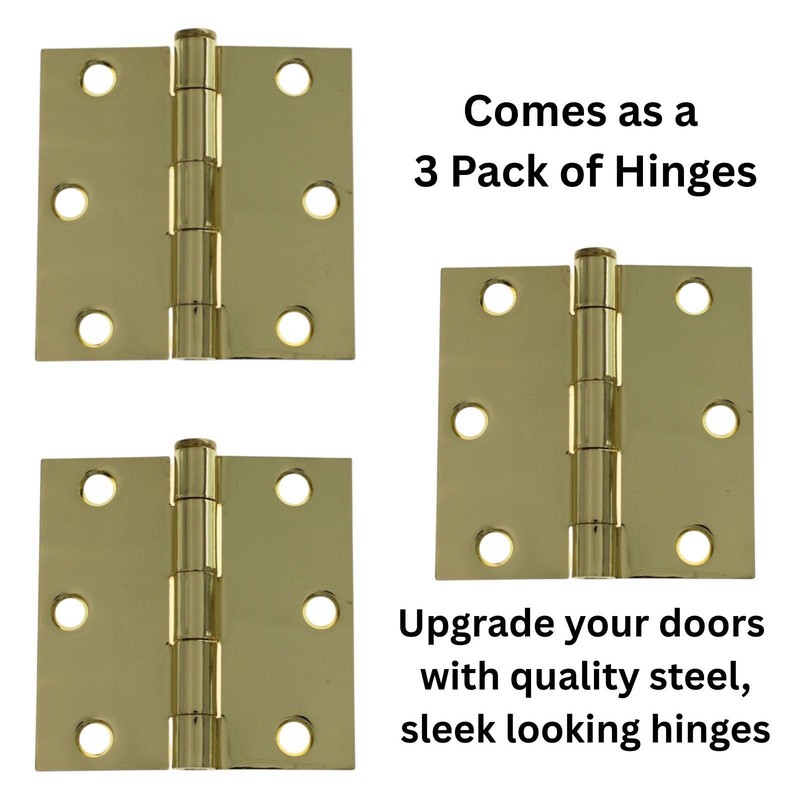 Warwick 3 Pack 3" Door Hinges Square Corner Polished Brass DA3011PB gallery