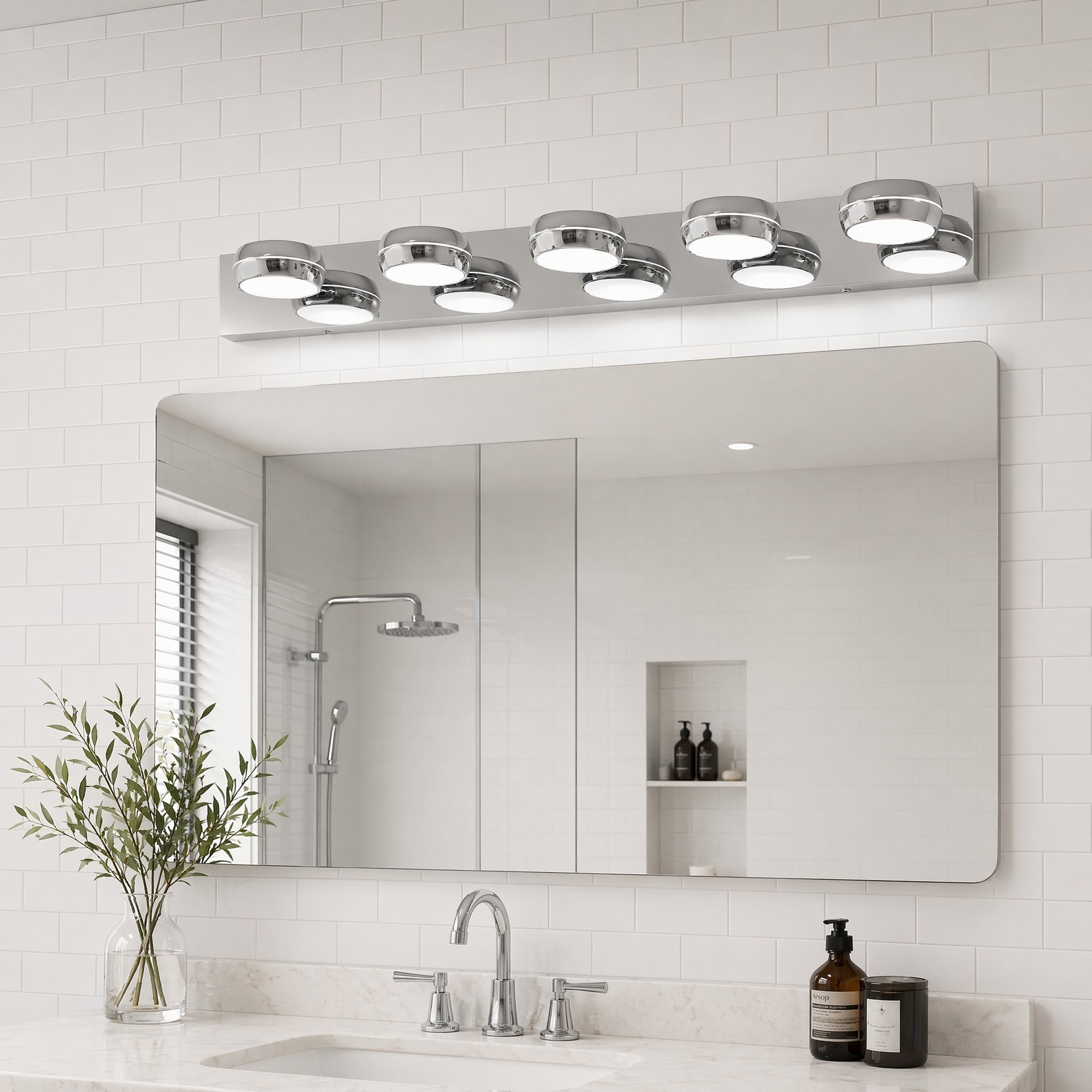 35 in 5 Light Modern Chrome LED Vanity Bathroom Over Mirror Wall Sconce Fixture gallery