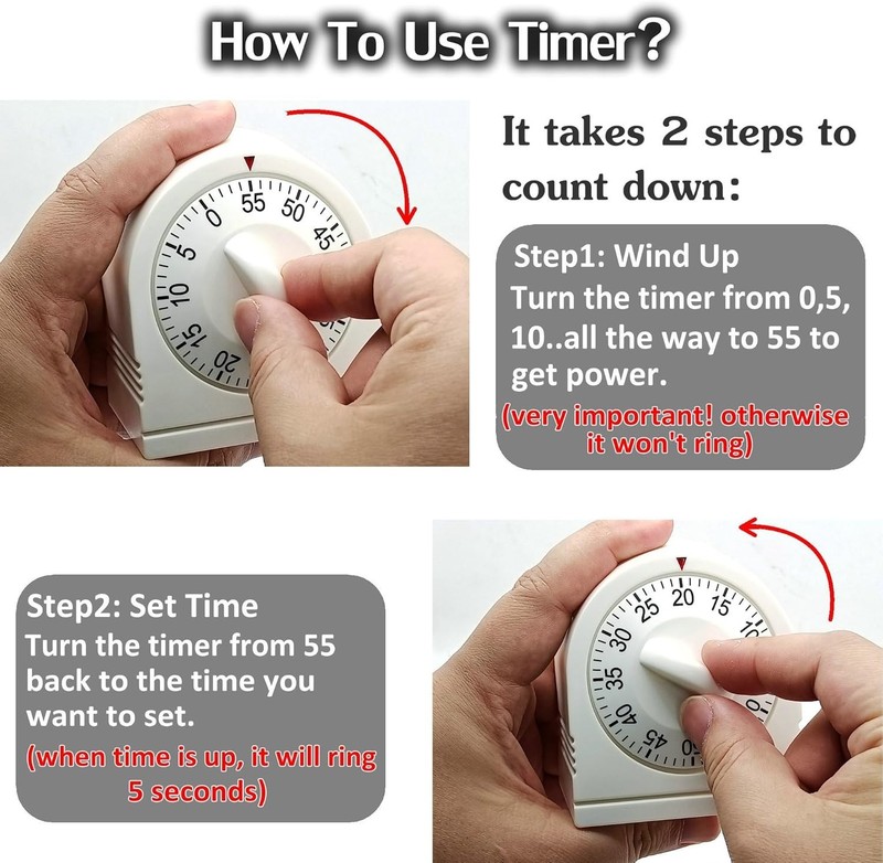 60 Minute Wind up Timer, Visual Mechanical Timer with Loud Alarm, Manual Countdo gallery