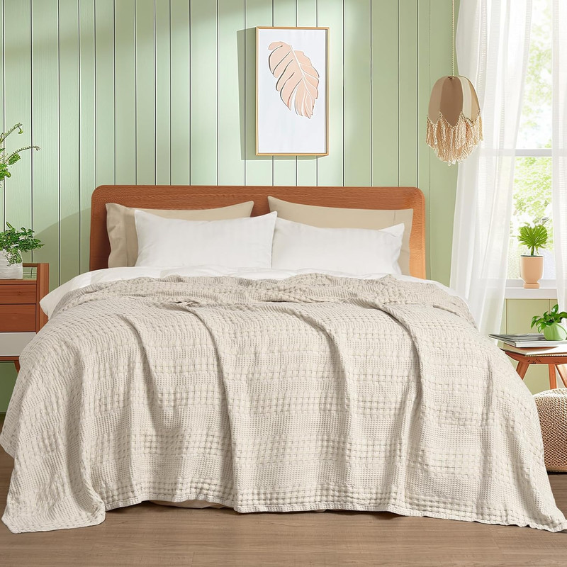 Cooling Waffle Blanket King Size, Soft Bamboo & Cotton for Hot Sleepers 104"x90 gallery