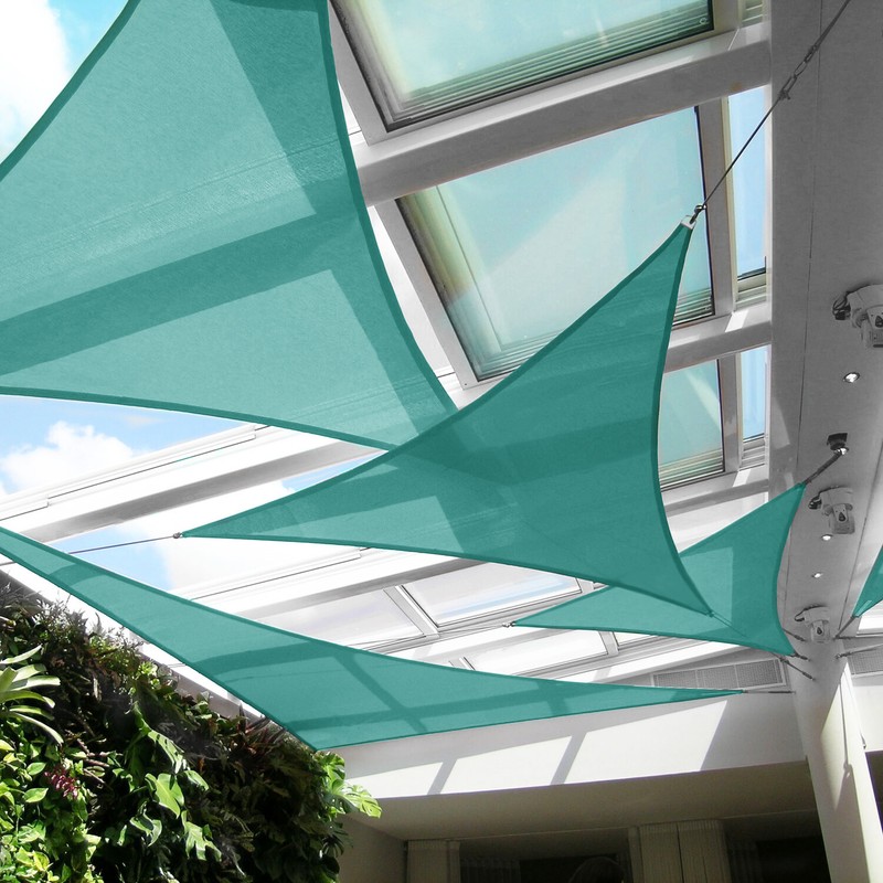 7/8/9ft Turquoise Equilateral Triangle Outdoor Steel Cable Sun Shade Sail 260GSM gallery