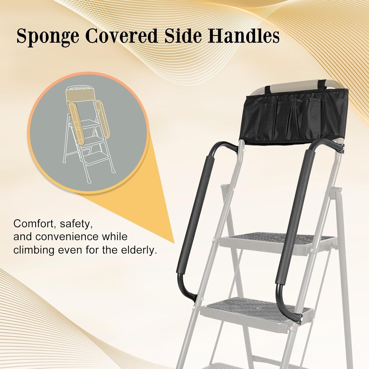 3 Step stool Ladder with Handrails 500 lbs folding Attachable Tool gallery