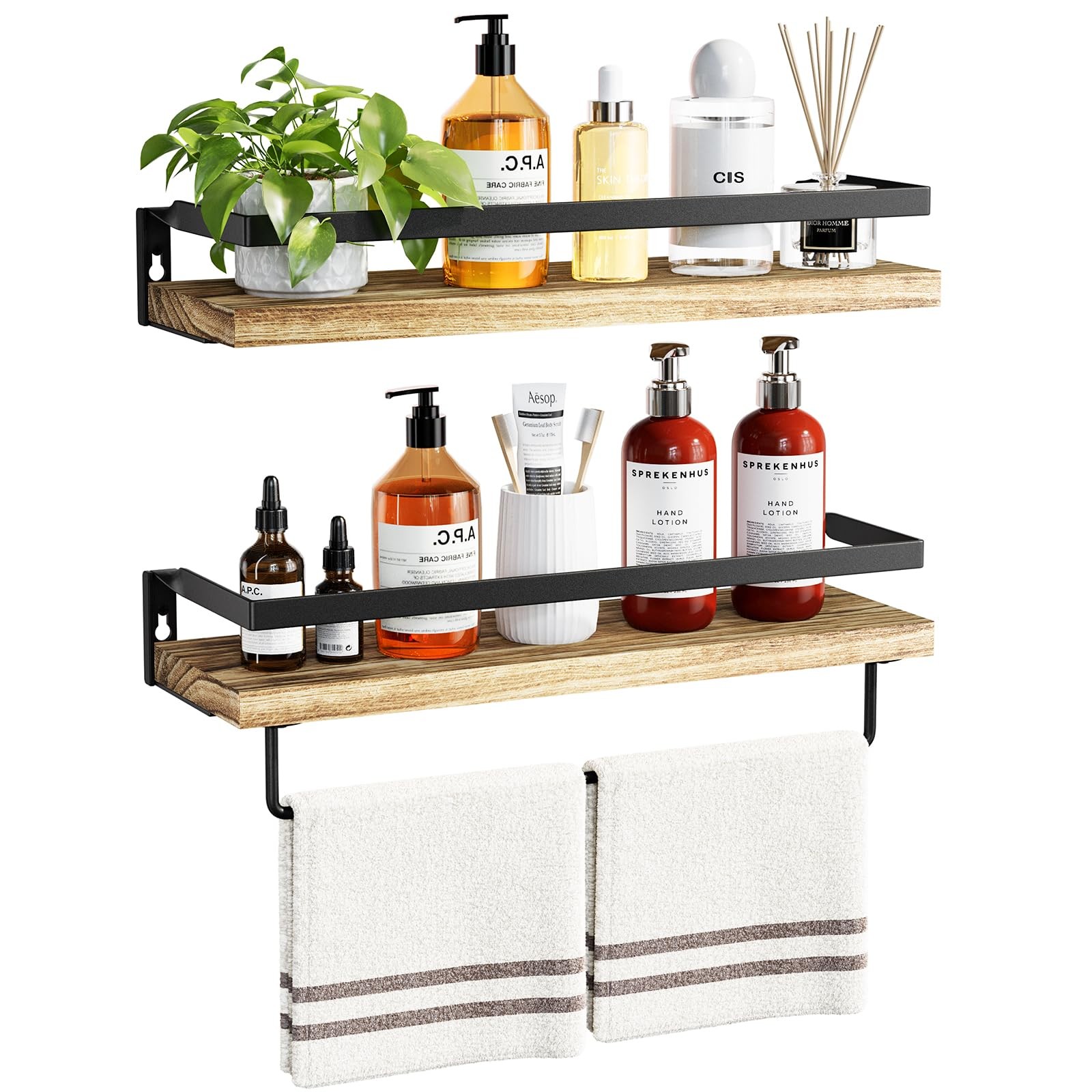AMADA HOMEFURNISHING Floating Shelves, Bathroom Shelf with Towel Bar, Wall Shelv gallery