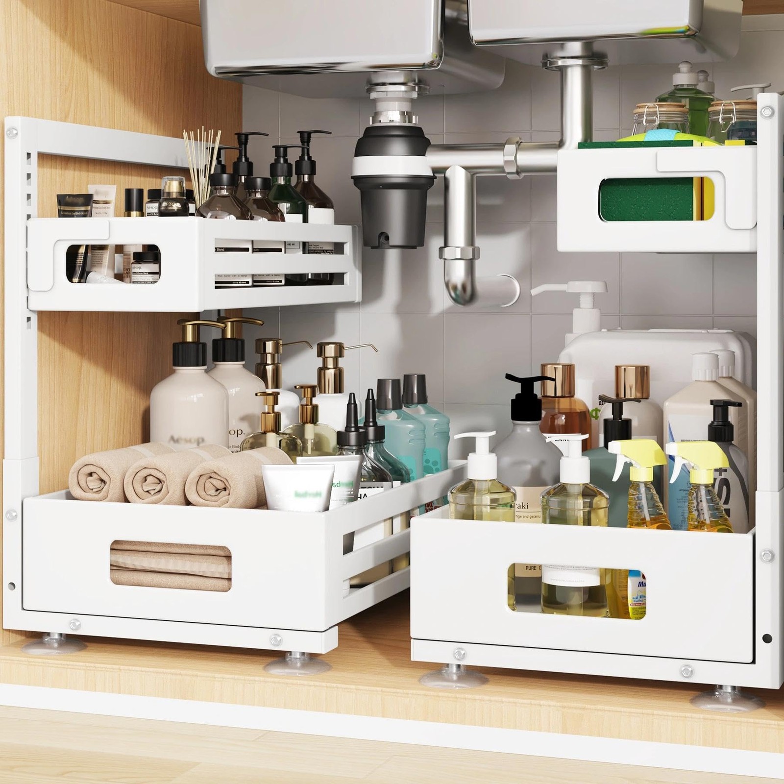 Biboraya 2 Pack Under Sink Organizer Pull Out Cabinet Organizer Metal Slide Out gallery