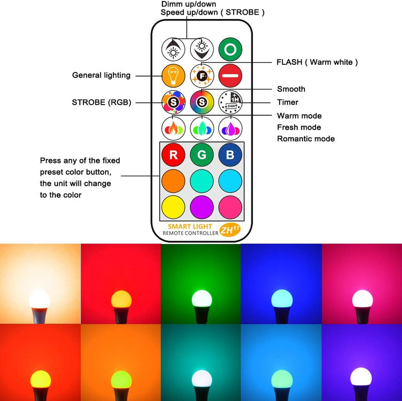 LED Light Bulbs 85W Equivalent 1200Lm, RGB Color Changing Light Bulb, 6 Moods - gallery