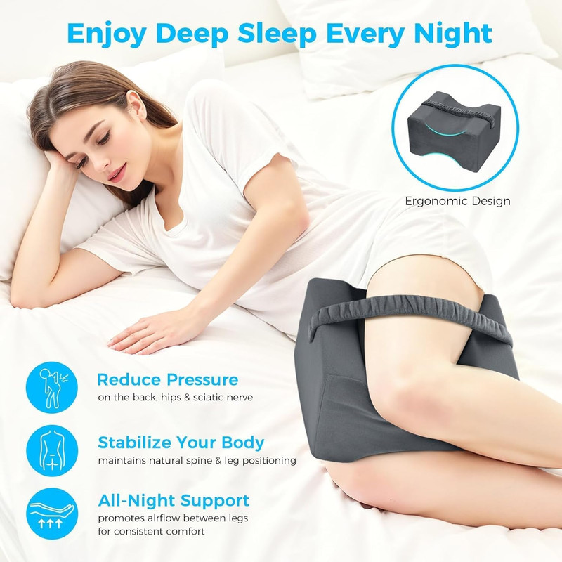 Memory Foam Knee Pillow for Side Sleepers - Support for Sciatica & Joint Pain gallery