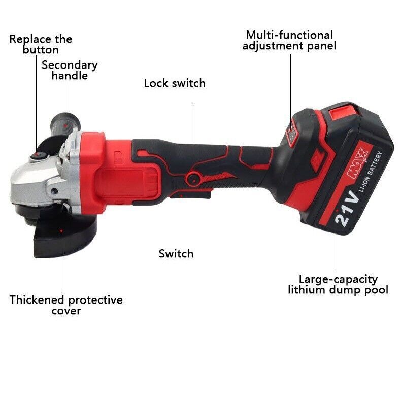 Brushless Cordless Angle Grinder with 21V Battery Charger & Cutting Disc Power gallery