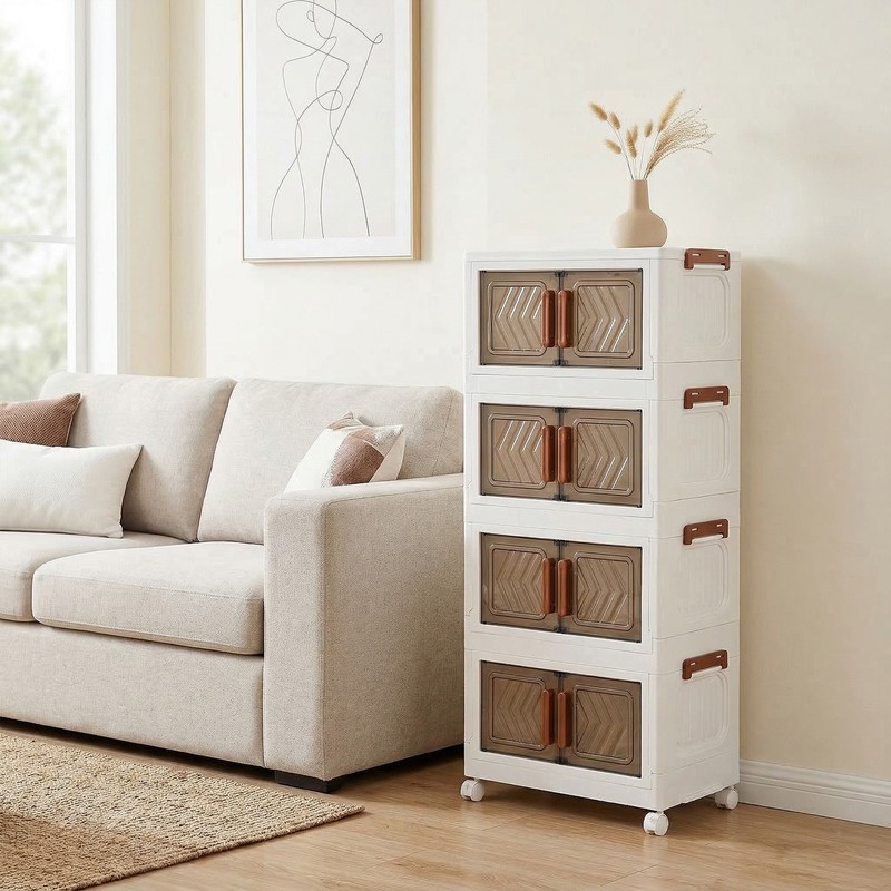 4 Tier Stackable Storage Bins with Lids Doors Wheels Storage Drawer (Clear) gallery