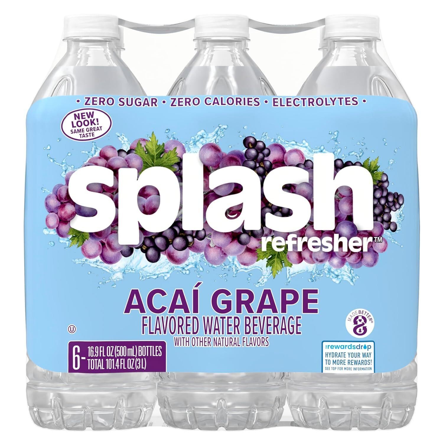 Splash Refresher Acai Grape Flavored Water, 16.9 Fl Oz, Plastic Bottle Pack of 6 gallery