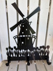 Cast Iron Windmill Surrounded by Tulips Wall Hooks, 20″ by 16″ and Substantial