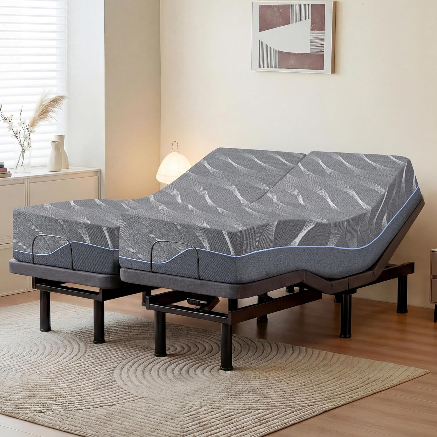 Split King Adjustable Bed Frame & 12" Gel Memory Foam Mattress - Wireless Remote gallery