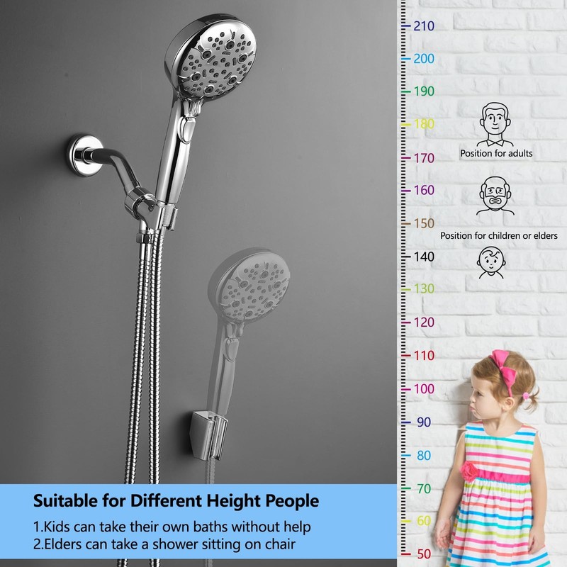 Handheld Shower Head 9-Setting High Pressure 4.5in Spray Face 79in Hose - Ideal gallery