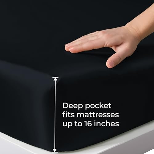 Only Viscose Derived from Bamboo, Fitted Sheet - King Jet Black Fitted Sheet gallery