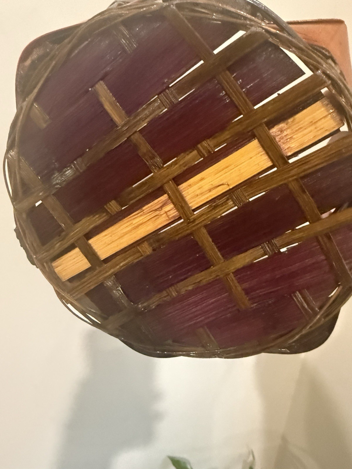 Stunning Vintage Woven Rattan Wicker Basket Green, Purple, Red, Brown gallery
