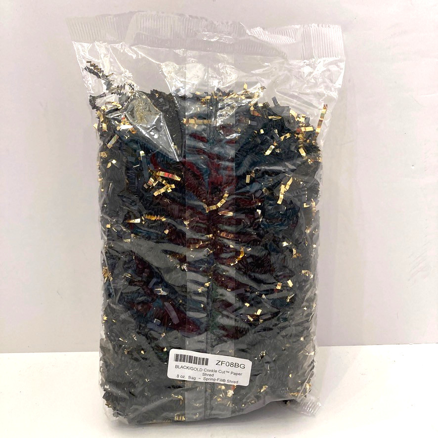 Spring Fill Shred Black & Gold 8 Oz Bag Crinkle Paper NEW SEALED gallery