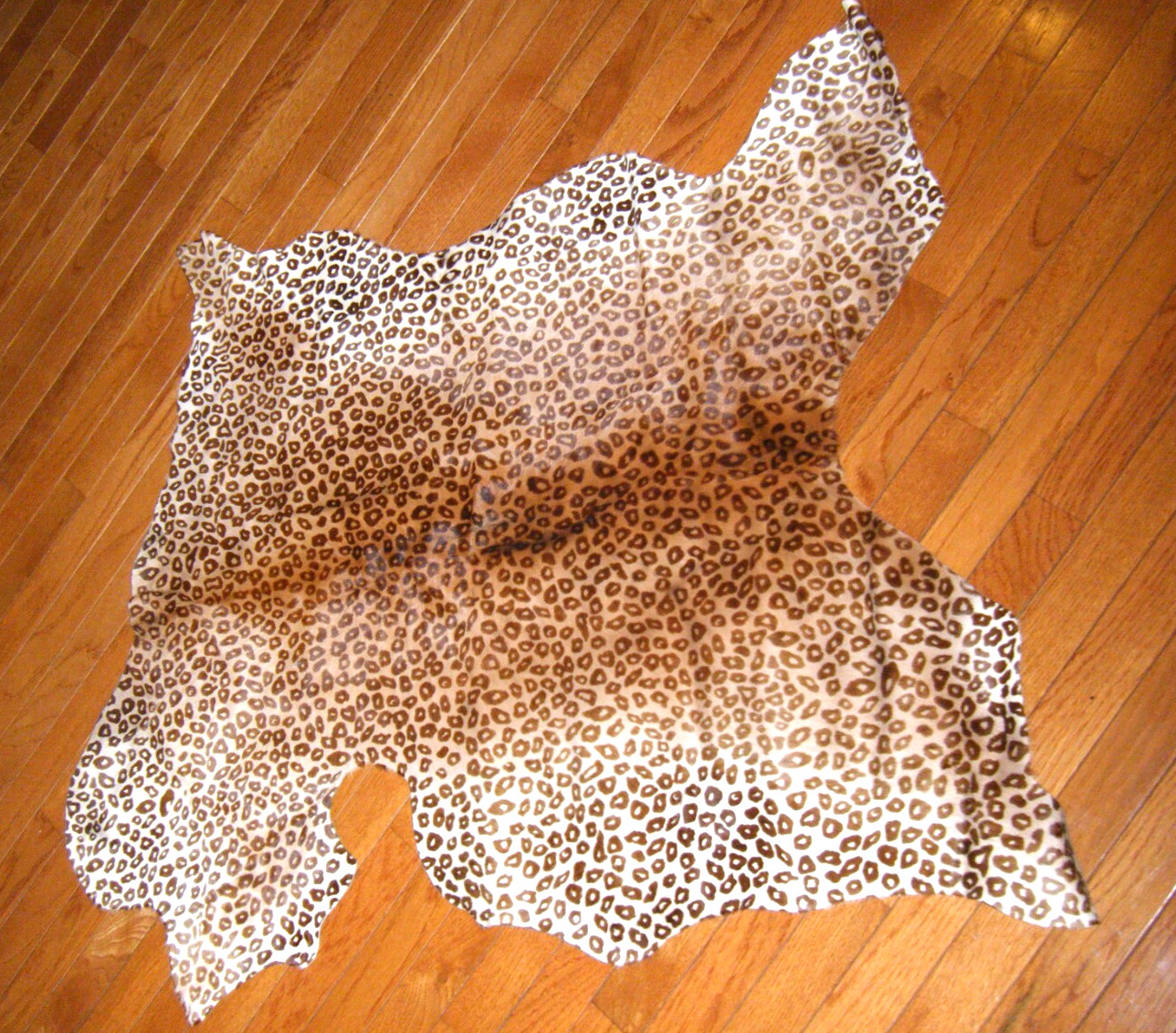 Large Older 3ft x 4ft Natural Calf / Cowhide Rug Wall Hanging with Jaguar Print gallery