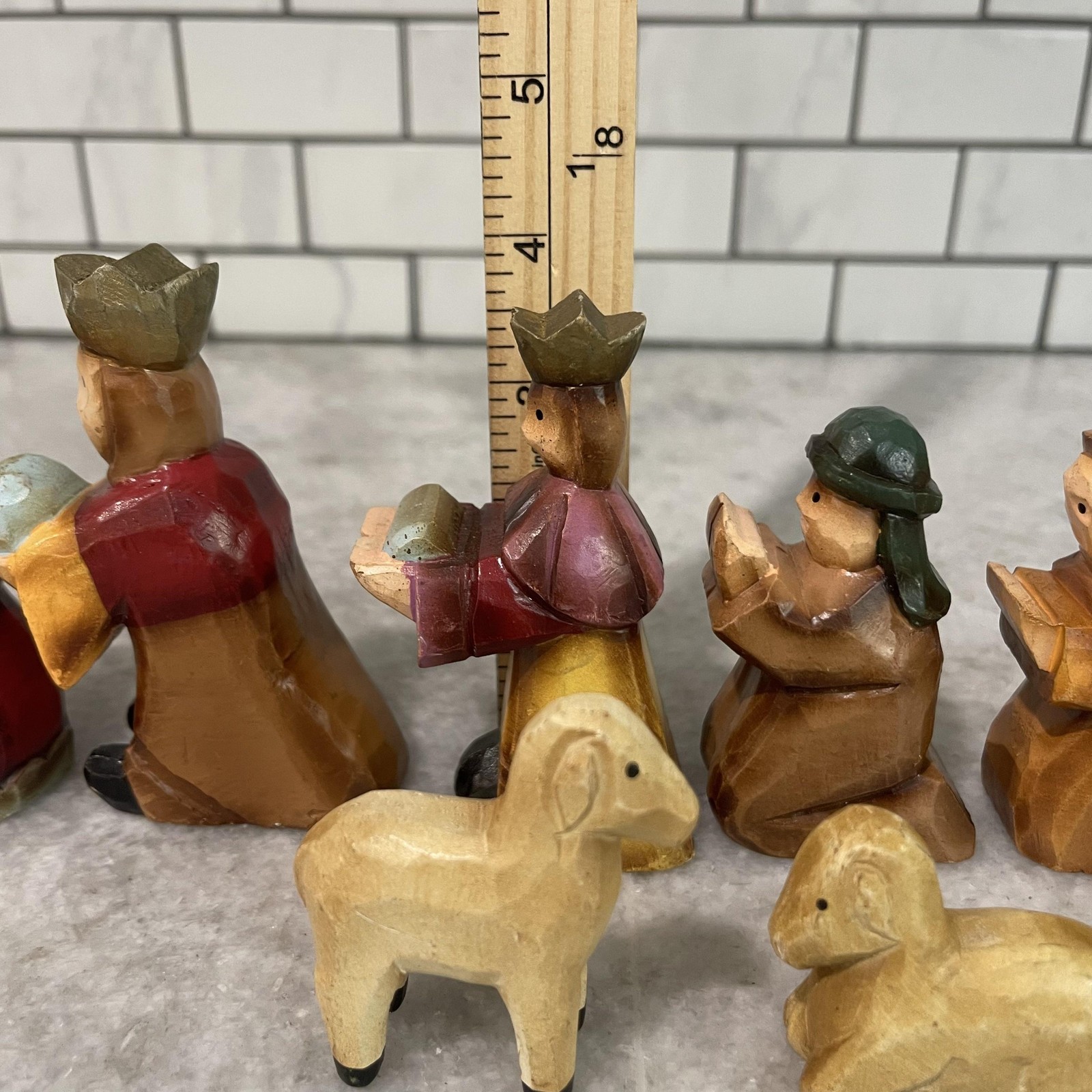 Nativity Set Hand Carved Wooden 9 Piece Miniature Christmas Decor Holy gallery