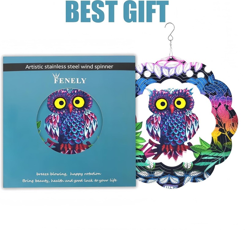 Vibrant 3D Owl Wind Spinner - Durable Outdoor Garden Sculpture for All Season gallery