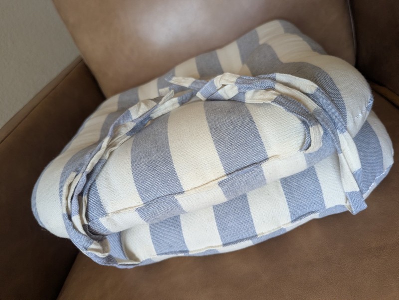 Two-Piece tufted, blue and white striped chair cushion gallery
