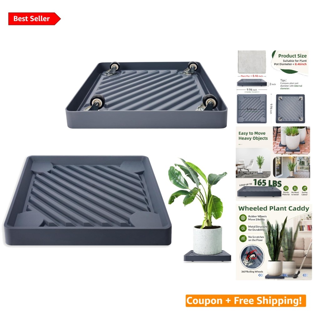 Fully Assembled 2PCS Gray Plant Caddy with Heavy Duty Rolling Wheels - 9.96”