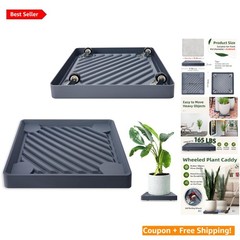 Fully Assembled 2PCS Gray Plant Caddy with Heavy Duty Rolling Wheels – 9.96”