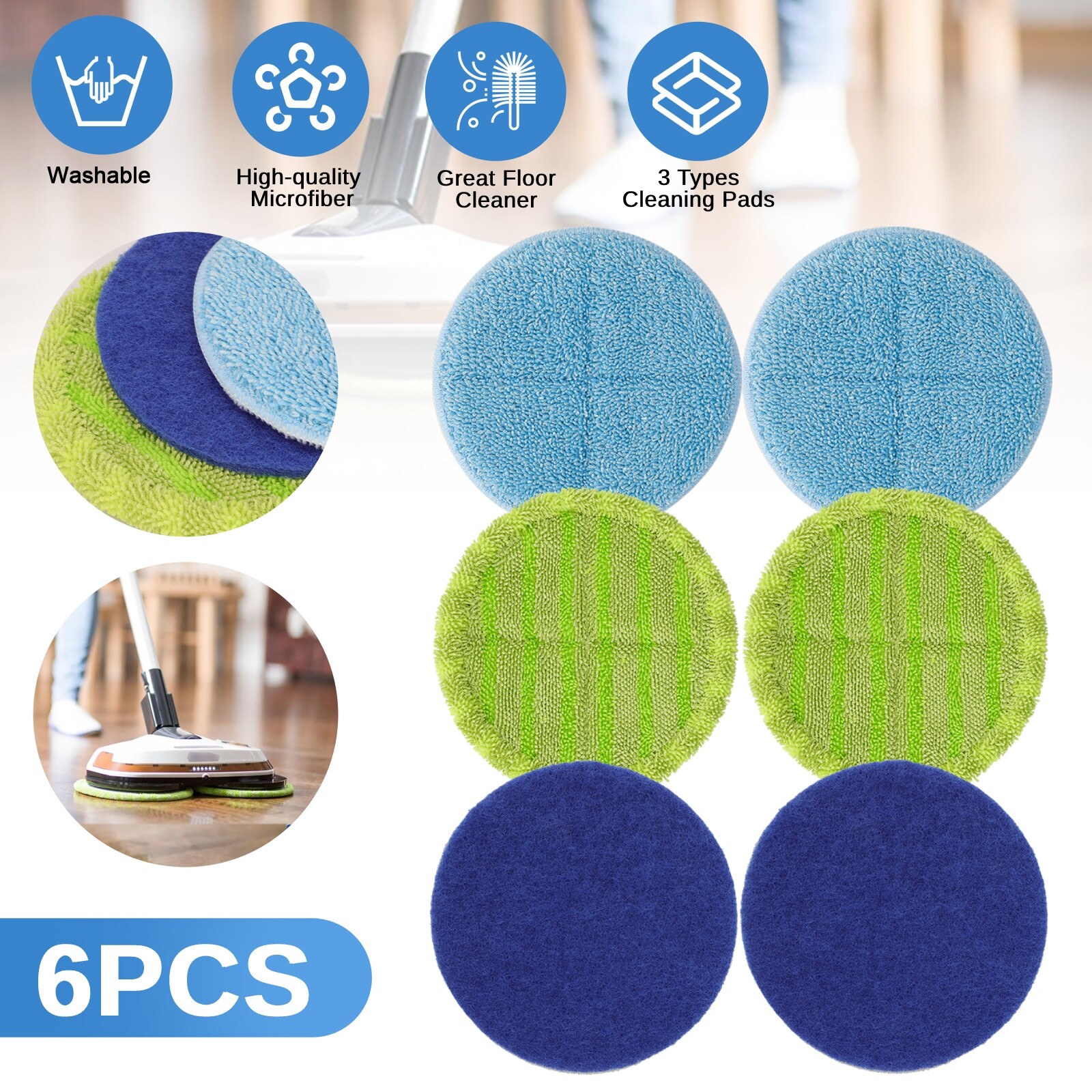 6 PCS Microfiber Mop Replacement Pads Reusable Cleaning Mat For Hardwood Floors gallery