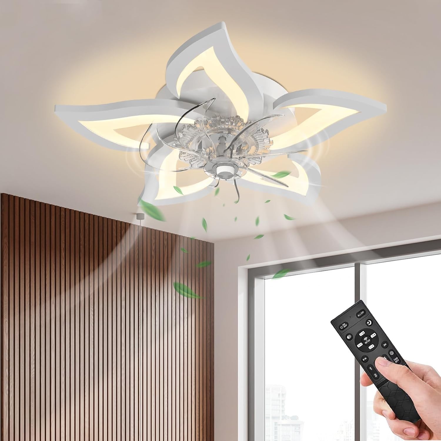 27 in Flush Mount Low Profile Modern Ceiling Fan w/ Light & Remote APP Control gallery