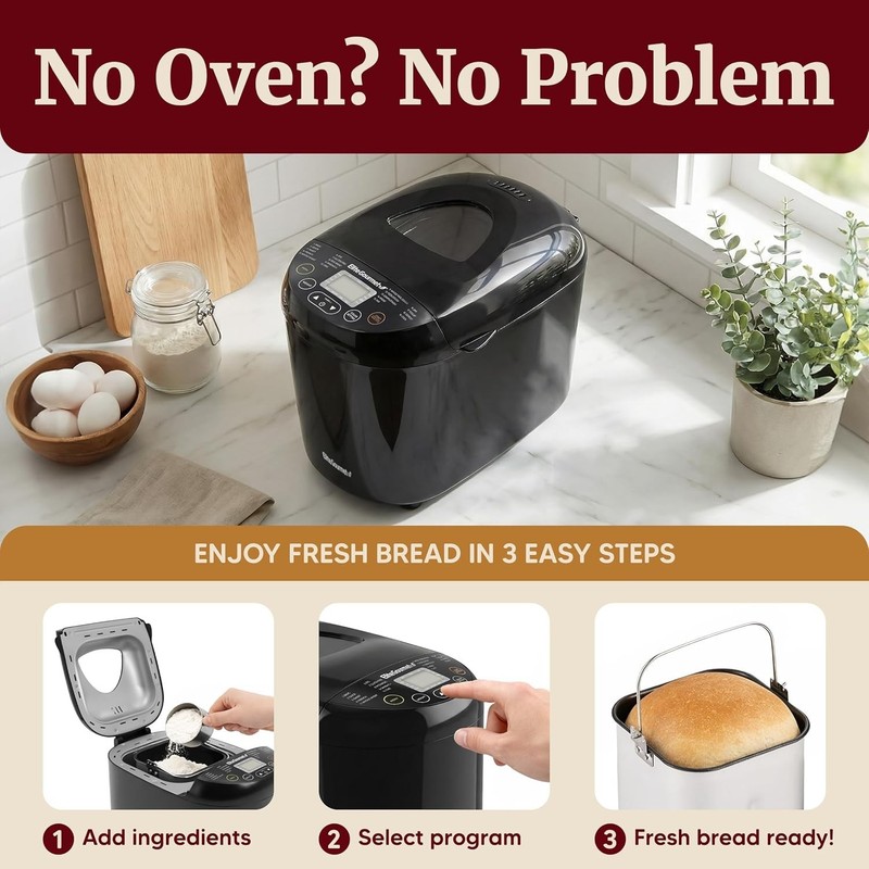 Programmable Bread Maker, 2 lb Loaf, 3 Sizes, 19 Presets incl. Gluten-Free, D... gallery