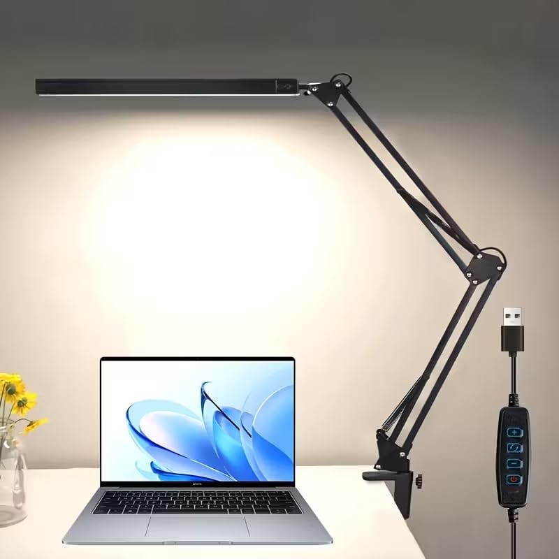 LED Desk Lamp, Adjustable Swing Arm Lamp with Clamp, Eye-Caring Reading White gallery