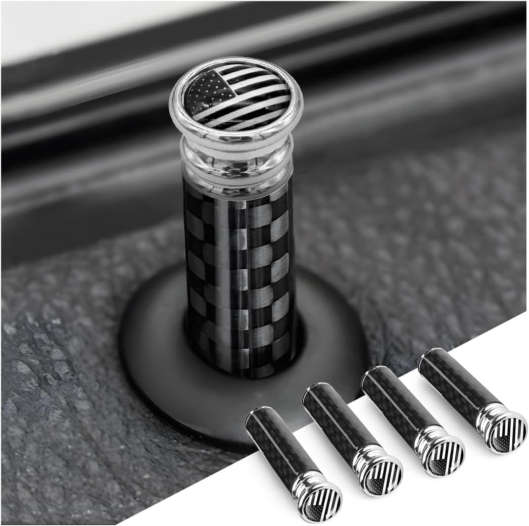 Moly Magnolia 4PCS Car Door Lock Knobs, American Flag Carbon Fiber Door Lock Pin gallery